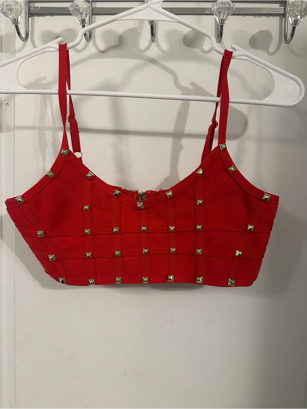 Source Unknown Red Studded Grid Crop Top